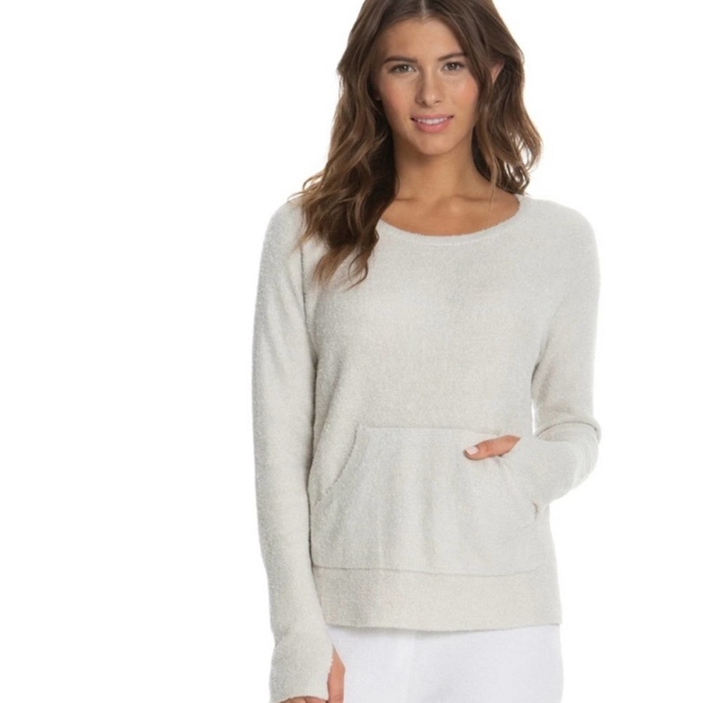 Barefoot Dreams Cozychic Lite Raglan Pullover in Silver Pearl Large